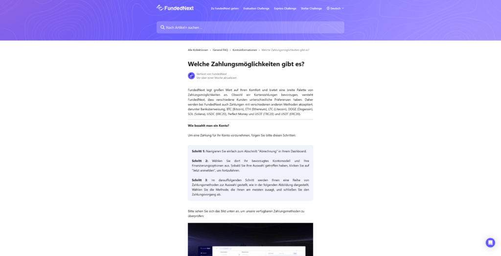 Zahlungsmethoden bei FundedNext