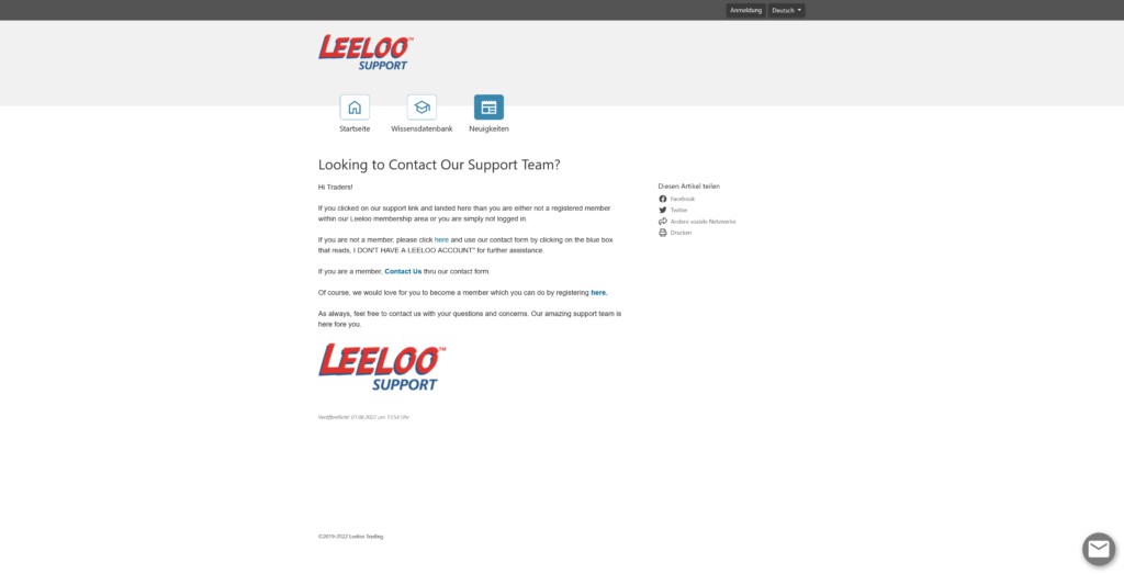 Support bei Leeloo Trading
