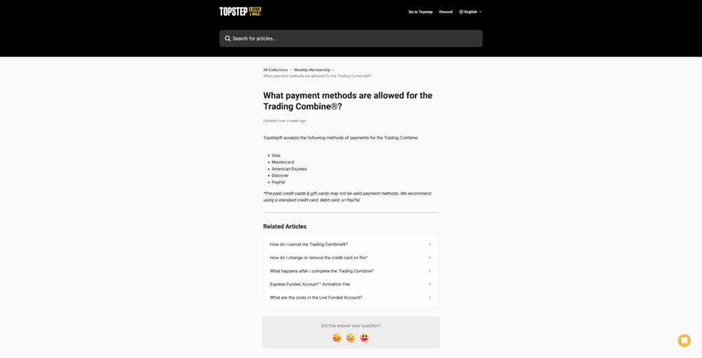 Topstep Zahlungsmethoden