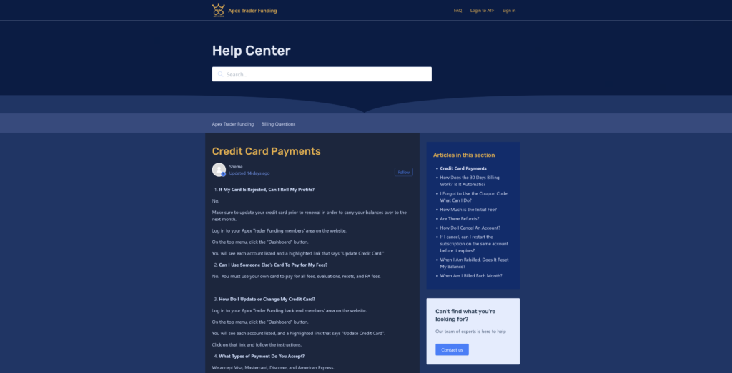 Payment Methods at Apex Trader Funding