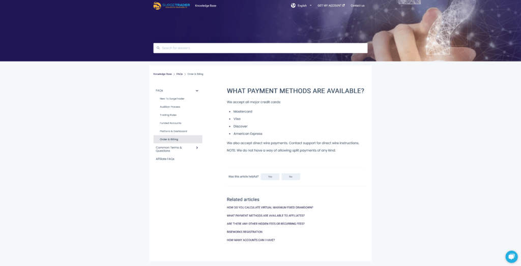 Zahlungsmethoden bei SurgeTrader