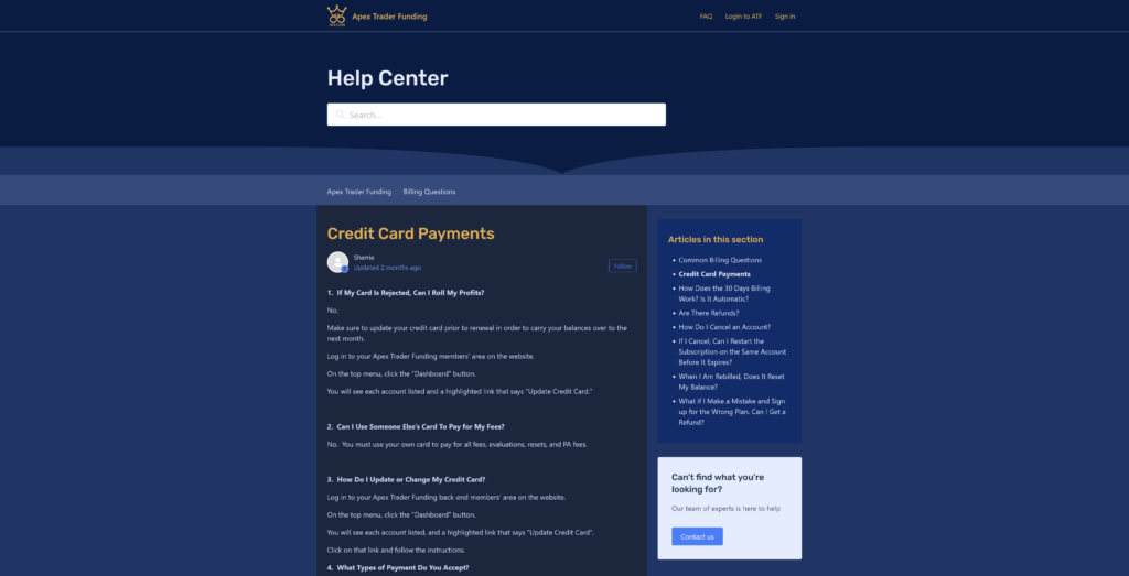 Métodos de pago de la Apex Trader Funding